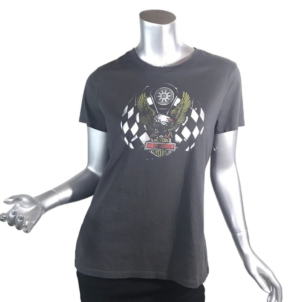 Harley Davidson Women's Medium Race Eagle Graphic Tee Shirt Grey Crew Neck